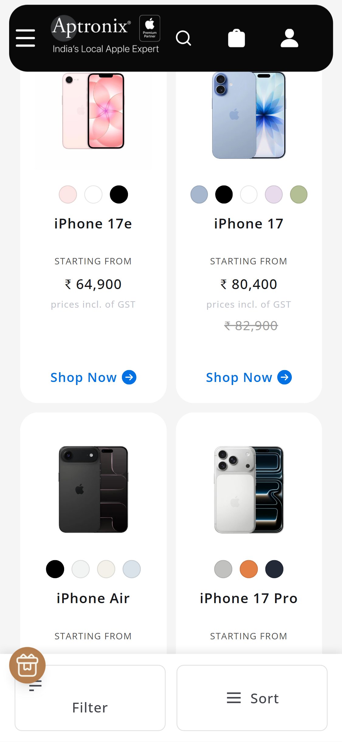 Aptronix India â€” Collection Cards (No Filter)