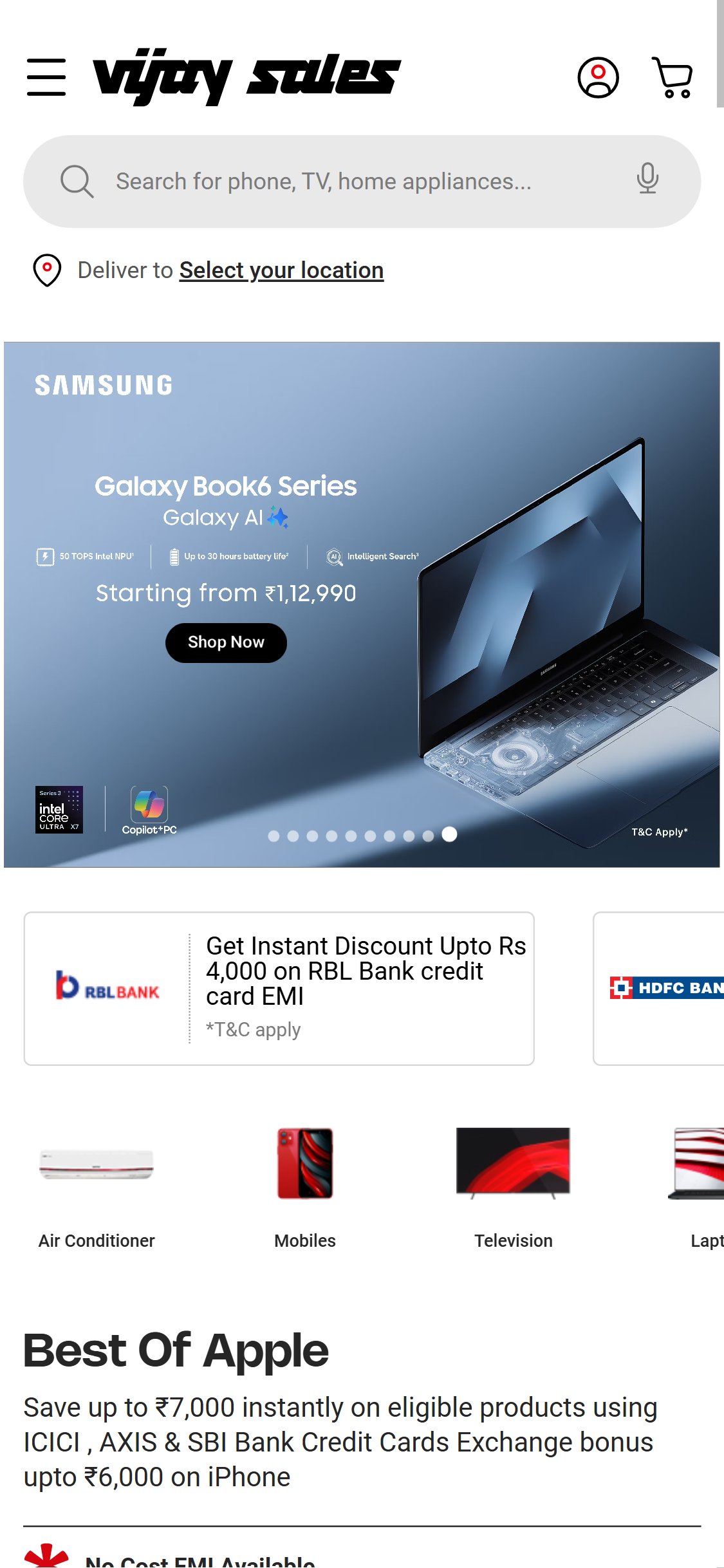 Vijay Sales â€” Bank Offer Cards on Homepage
