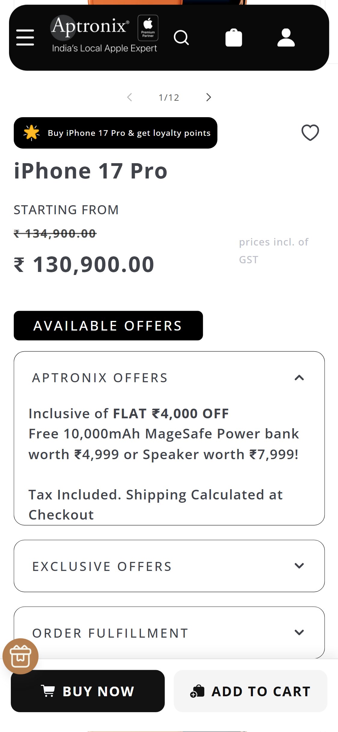 Aptronix India â€” iPhone 17 Pro PDP (ATC Zone)